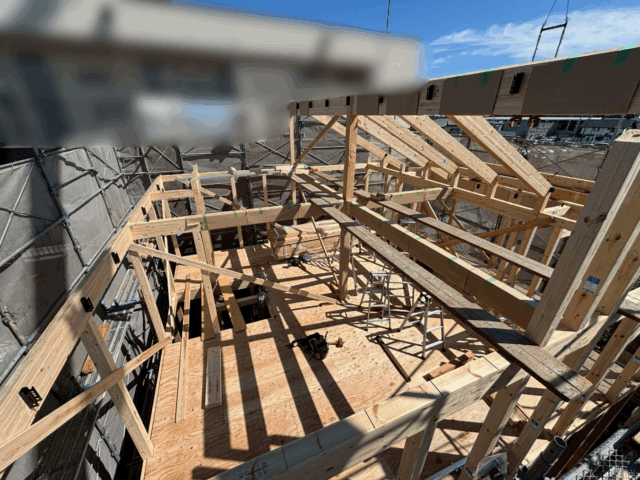 片側の屋根ができた様子